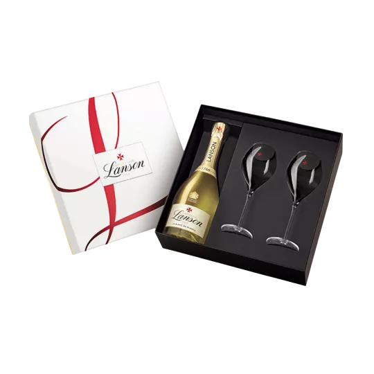 LANSON champagne Gif Set Blanc De Blancs with 2 glasses