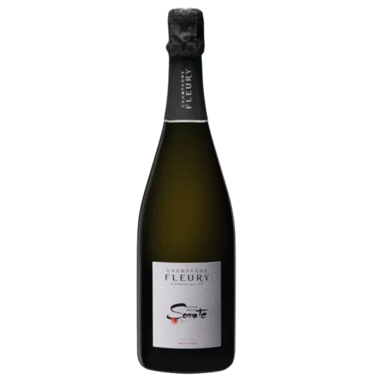 一瓶 Fleury Sonate Extra-Brut 2013 香槟，白色标签，正面图