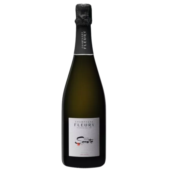 一瓶 Fleury Sonate Extra-Brut 2013 香槟，白色标签，正面图