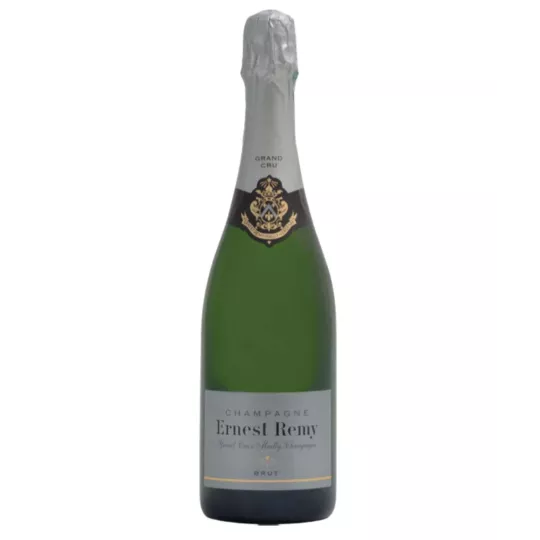 一瓶 Ernest Remy Brut Blanc de Noirs 香槟，银色标签，正面图