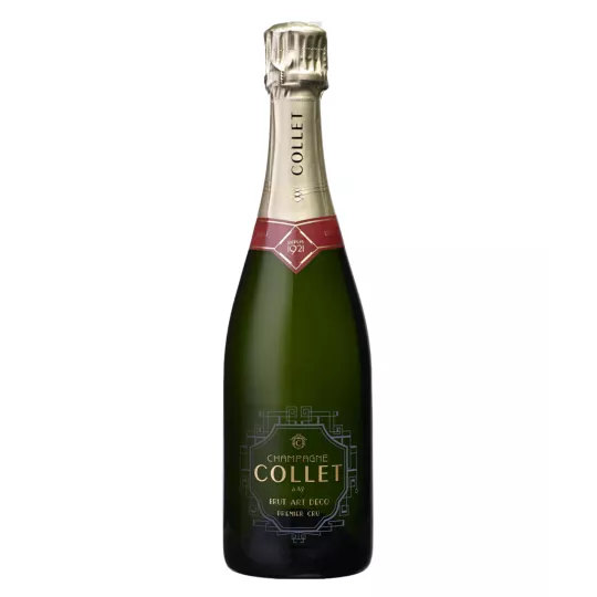 一瓶象征着优雅和香槟传统的 COLLET Brut Art Déco Premier Cru 香槟。