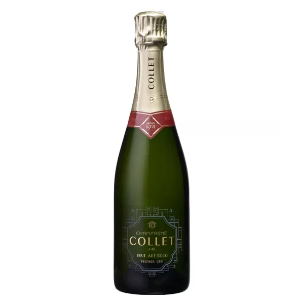 一瓶象征着优雅和香槟传统的 COLLET Brut Art Déco Premier Cru 香槟。