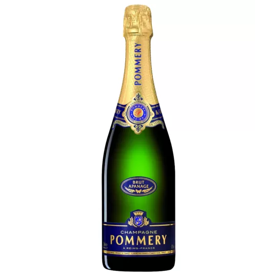 Pommery Brut Apanage 香槟，正面，蓝色和金色标签