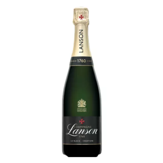 一瓶 Lanson Le Black Création Brut 香槟，黑色标签，正面图