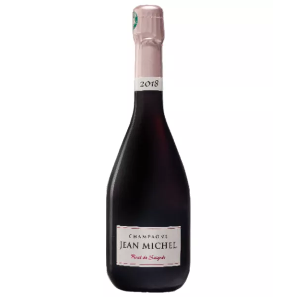 Jean Michel Rosé de Saignée 2018 香槟酒瓶，浓郁的桃红色，正面图