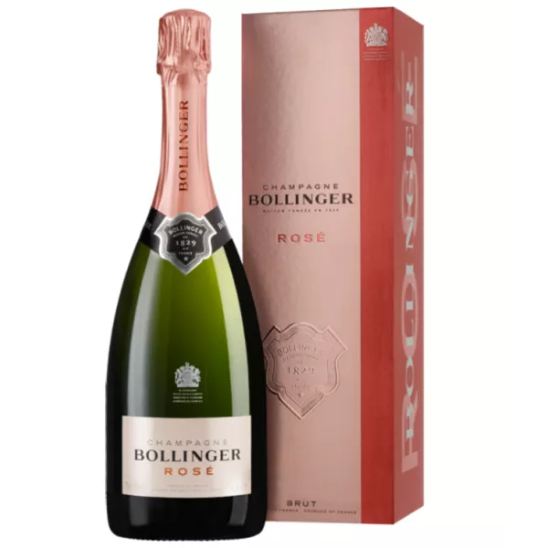 一瓶带包装盒的 Bollinger Cuvée Rosé 香槟