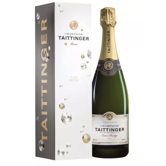 Taittinger Brut Prestige 香槟，正面，白色和金色标签