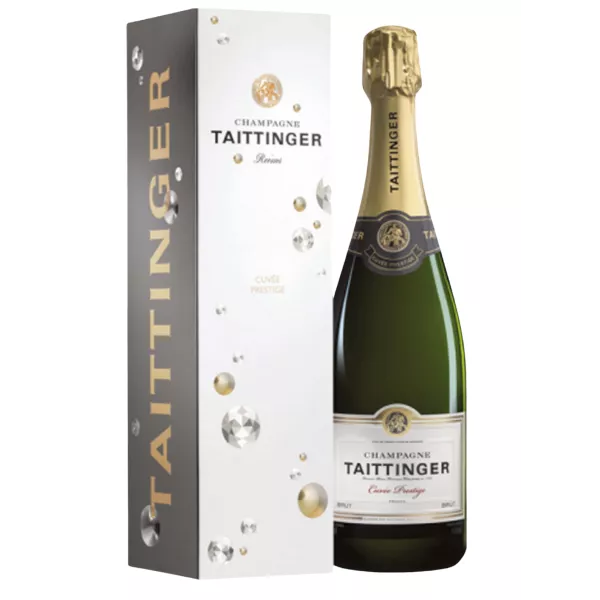 Taittinger Brut Prestige 香槟，正面，白色和金色标签