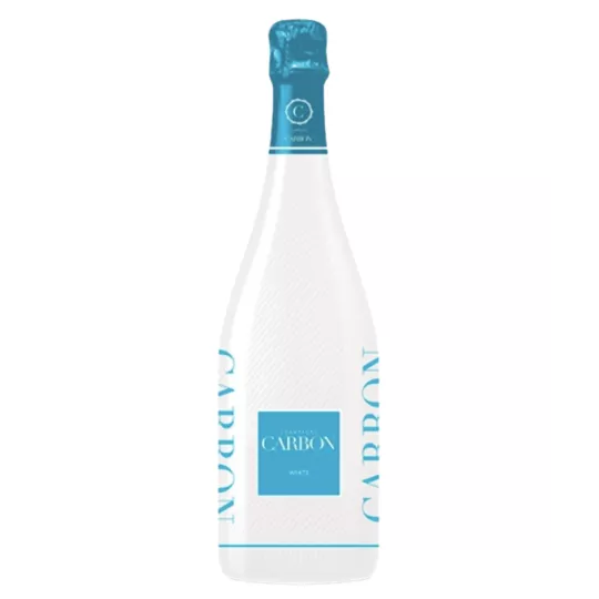 碳纤维日落香槟酒瓶，白色纹理饰面，正面图