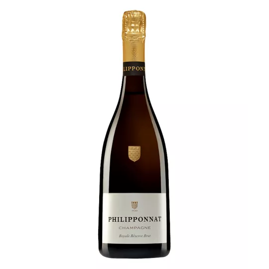 Philipponnat Royale Réserve Champagne bottle, rich gold, fine foam, a liquid masterpiece.