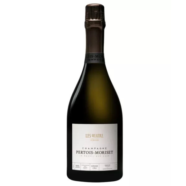 中性背景上的 Pertois-Moriset Les Quatre Terroirs Brut Blanc de Blancs 特级香槟酒瓶